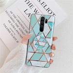 For Xiaomi Redmi Note 8 Pro   Plating Colorful Geometric Pattern Mosaic Marble TPU Mobile Phone Case with Folding Bracket(Green PF2)