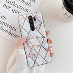 For Xiaomi Redmi Note 8 Pro   Plating Colorful Geometric Pattern Mosaic Marble TPU Mobile Phone Case with Folding Bracket(White PF3)