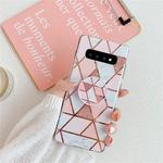 For Galaxy S10 Plus   Plating Colorful Geometric Pattern Mosaic Marble TPU Mobile Phone Case with Folding Bracket(Pink PF1)