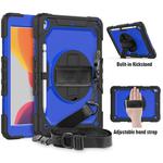 For iPad 10.2 Shockproof Colorful Silica Gel + PC Protective Case with Holder & Shoulder Strap & Hand Strap & Pen Slot(Black+Blue)