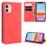 For iPhone 11 Retro-skin Business Magnetic Suction Leather Case with Purse-Bracket-Chuck(Red)