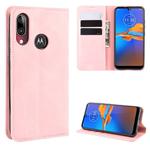 For Motorola Moto E6 Plus  Retro-skin Business Magnetic Suction Leather Case with Purse-Bracket-Chuck(Pink)