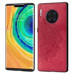 For Huawei Mate 30 Pro  Embossed Mandala Pattern PC + TPU + Fabric Phone Case with Lanyard & Magnetic(Red)