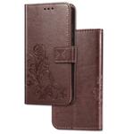 For OnePlus 7T   Lucky Clover Pressed Flowers Pattern Leather Case with Holder & Card Slots & Wallet & Hand Strap(Brown)