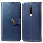 For OnePlus 7 Pro  Retro Solid Color Leather Buckle Mobile Phone Protection Leather Case with Photo Frame & Card Slot & Wallet & Bracket Function(Blue)