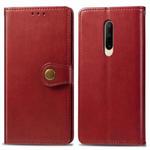 For OnePlus 7 Pro  Retro Solid Color Leather Buckle Mobile Phone Protection Leather Case with Photo Frame & Card Slot & Wallet & Bracket Function(Red)