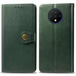 For One Plus 7T  Retro Solid Color Leather Buckle Mobile Phone Protection Leather Case with Photo Frame & Card Slot & Wallet & Bracket Function(Green)