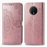 For One Plus 7T    Halfway Mandala Embossing Pattern Horizontal Flip Leather Case with Holder & Card Slots & Wallet & Photo Frame & Lanyard(Rose Gold)