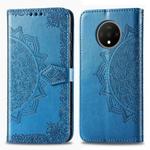 For One Plus 7T    Halfway Mandala Embossing Pattern Horizontal Flip Leather Case with Holder & Card Slots & Wallet & Photo Frame & Lanyard(Blue)