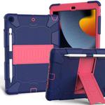 For iPad 10.2 Shockproof Two-Color Silicone Protection Case with Holder & Pen Slot(Dark Blue+Hot Pink)