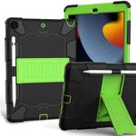 For iPad 10.2 Shockproof Two-Color Silicone Protection Case with Holder & Pen Slot(Black+Green)