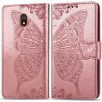 For Xiaomi Redmi 8A   Butterfly Love Flower Embossed Horizontal Flip Leather Case with Bracket Lanyard Card Slot Wallet(Rose Gold)