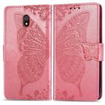 For Xiaomi Redmi 8A   Butterfly Love Flower Embossed Horizontal Flip Leather Case with Bracket Lanyard Card Slot Wallet(Pink)