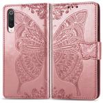 For Xiaomi 9 Pro   Butterfly Love Flower Embossed Horizontal Flip Leather Case with Bracket Lanyard Card Slot Wallet(Rose Gold)