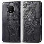 For One Plus 7T  Butterfly Love Flower Embossed Horizontal Flip Leather Case with Bracket Lanyard Card Slot Wallet(Black)