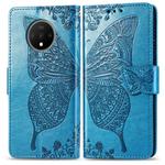 For One Plus 7T  Butterfly Love Flower Embossed Horizontal Flip Leather Case with Bracket Lanyard Card Slot Wallet(Blue)