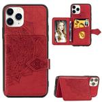 For iPhone 11 Pro Mandala Embossed Cloth Card Case Mobile Phone Case with Magnetic and Bracket Function with Card Bag / Wallet / Photo Frame Function with Hand Strap(Red)