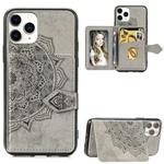 For iPhone 11 Pro Max   Mandala Embossed Cloth Card Case Mobile Phone Case with Magnetic and Bracket Function with Card Bag / Wallet / Photo Frame Function with Hand Strap(Gray)