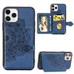 For iPhone 11 Pro Max   Mandala Embossed Cloth Card Case Mobile Phone Case with Magnetic and Bracket Function with Card Bag / Wallet / Photo Frame Function with Hand Strap(Blue)