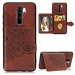 For Xiaomi Redmi Note 8 Pro  Mandala Embossed Cloth Card Case Mobile Phone Case with Magnetic and Bracket Function with Card Bag / Wallet / Photo Frame Function with Hand Strap(Brown)