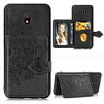 For Xiaomi Redmi 8A Mandala Embossed Cloth Card Case Mobile Phone Case with Magnetic and Bracket Function with Card Bag / Wallet / Photo Frame Function with Hand Strap(Black)
