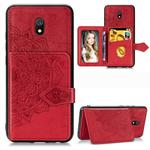 For Xiaomi Redmi 8A Mandala Embossed Cloth Card Case Mobile Phone Case with Magnetic and Bracket Function with Card Bag / Wallet / Photo Frame Function with Hand Strap(Red)