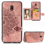 For Xiaomi Redmi 8A Mandala Embossed Cloth Card Case Mobile Phone Case with Magnetic and Bracket Function with Card Bag / Wallet / Photo Frame Function with Hand Strap(Rose Gold)