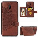 For Xiaomi Redmi 8A Mandala Embossed Cloth Card Case Mobile Phone Case with Magnetic and Bracket Function with Card Bag / Wallet / Photo Frame Function with Hand Strap(Brown)