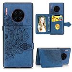 For Huawei Mate 30 Pro  Mandala Embossed Cloth Card Case Mobile Phone Case with Magnetic and Bracket Function with Card Bag / Wallet / Photo Frame Function with Hand Strap(Blue)