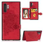 For Galaxy Note 10 Pro Mandala Embossed Cloth Card Case Mobile Phone Case with Magnetic and Bracket Function with Card Bag / Wallet / Photo Frame Function with Hand Strap(Red)