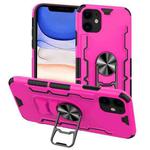 For iPhone 11 Bear Case Style TPU + PC + Metal Rotating Support 3-in-1 Fall Proof Protective Shell(Rose Pink)