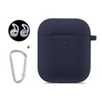 ENKAY Hat-Prince for Apple AirPods 1 / 2 Wireless Earphone Silicone Soft Protective Case with Carabiner and A Pair of Earplug(Dark Blue)