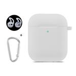 ENKAY Hat-Prince for Apple AirPods 1 / 2 Wireless Earphone Silicone Soft Protective Case with Carabiner and A Pair of Earplug(White)