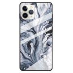 For iPhone 11 Pro Fashion Marble Tempered Glass CaseProtective Shell Glass Cover Phone Case(Ink Black)