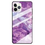For iPhone 11 Pro Max Fashion Marble Tempered Glass Case Protective Shell Glass Cover Phone Case  (Purple)