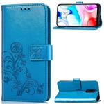 For Xiaomi Redmi 8  Four-leaf Clasp Embossed Buckle Mobile Phone Protection Leather Case with Lanyard & Card Slot & Wallet & Bracket Function(Blue)