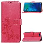 For OPPO Reno A Four-leaf Clasp Embossed Buckle Mobile Phone Protection Leather Case with Lanyard & Card Slot & Wallet & Bracket Function(Magenta)