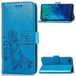 For OPPO Reno A Four-leaf Clasp Embossed Buckle Mobile Phone Protection Leather Case with Lanyard & Card Slot & Wallet & Bracket Function(Blue)