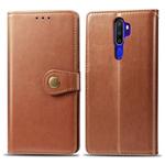 For OPPO A5 2020 / A9 2020 Retro Solid Color Leather Buckle Phone Case with Lanyard & Photo Frame & Card Slot & Wallet & Stand Function(Brown)