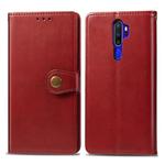 For OPPO A5 2020 / A9 2020 Retro Solid Color Leather Buckle Phone Case with Lanyard & Photo Frame & Card Slot & Wallet & Stand Function(Red)