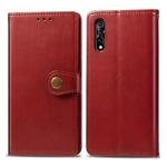 For Vivo S1   Retro Solid Color Leather Buckle Phone Case with Lanyard & Photo Frame & Card Slot & Wallet & Stand Function(Red)
