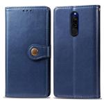 For Xiaomi Redmi 8 Retro Solid Color Leather Buckle Phone Case with Lanyard & Photo Frame & Card Slot & Wallet & Stand Function(Blue)
