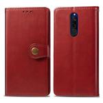 For Xiaomi Redmi 8 Retro Solid Color Leather Buckle Phone Case with Lanyard & Photo Frame & Card Slot & Wallet & Stand Function(Red)