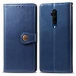 For One Plus 7T Pro Retro Solid Color Leather Buckle Phone Case with Lanyard & Photo Frame & Card Slot & Wallet & Stand Function(Blue)