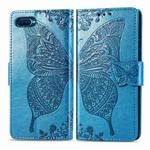 For OPPO Reno A Butterfly Love Flower Embossed Horizontal Flip Leather Case with Bracket Lanyard Card Slot Wallet(Blue)