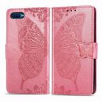 For OPPO Reno A Butterfly Love Flower Embossed Horizontal Flip Leather Case with Bracket Lanyard Card Slot Wallet(Pink)