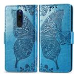 For Xiaomi Redmi 8  Butterfly Love Flower Embossed Horizontal Flip Leather Case with Bracket Lanyard Card Slot Wallet(Blue)