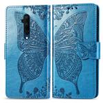 For One Plus 7T Pro  Butterfly Love Flower Embossed Horizontal Flip Leather Case with Bracket Lanyard Card Slot Wallet(Blue)