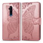 For One Plus 7T Pro  Butterfly Love Flower Embossed Horizontal Flip Leather Case with Bracket Lanyard Card Slot Wallet(Rose Gold)