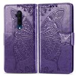 For One Plus 7T Pro  Butterfly Love Flower Embossed Horizontal Flip Leather Case with Bracket Lanyard Card Slot Wallet(Dark Purple)